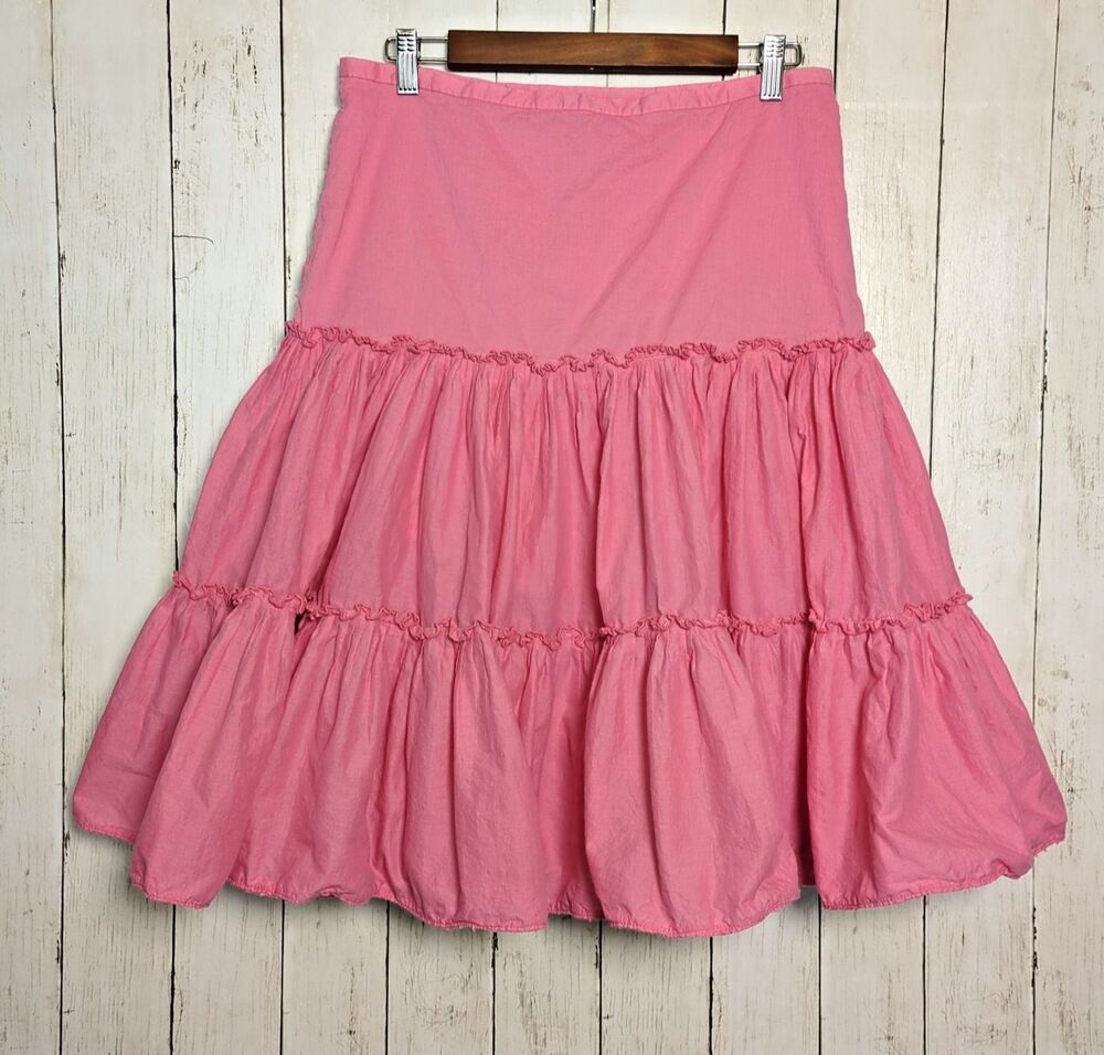 Pink Tiered Ruffle Midi Skirt Fairycore Cottagecore Boho Size 12 Vintage